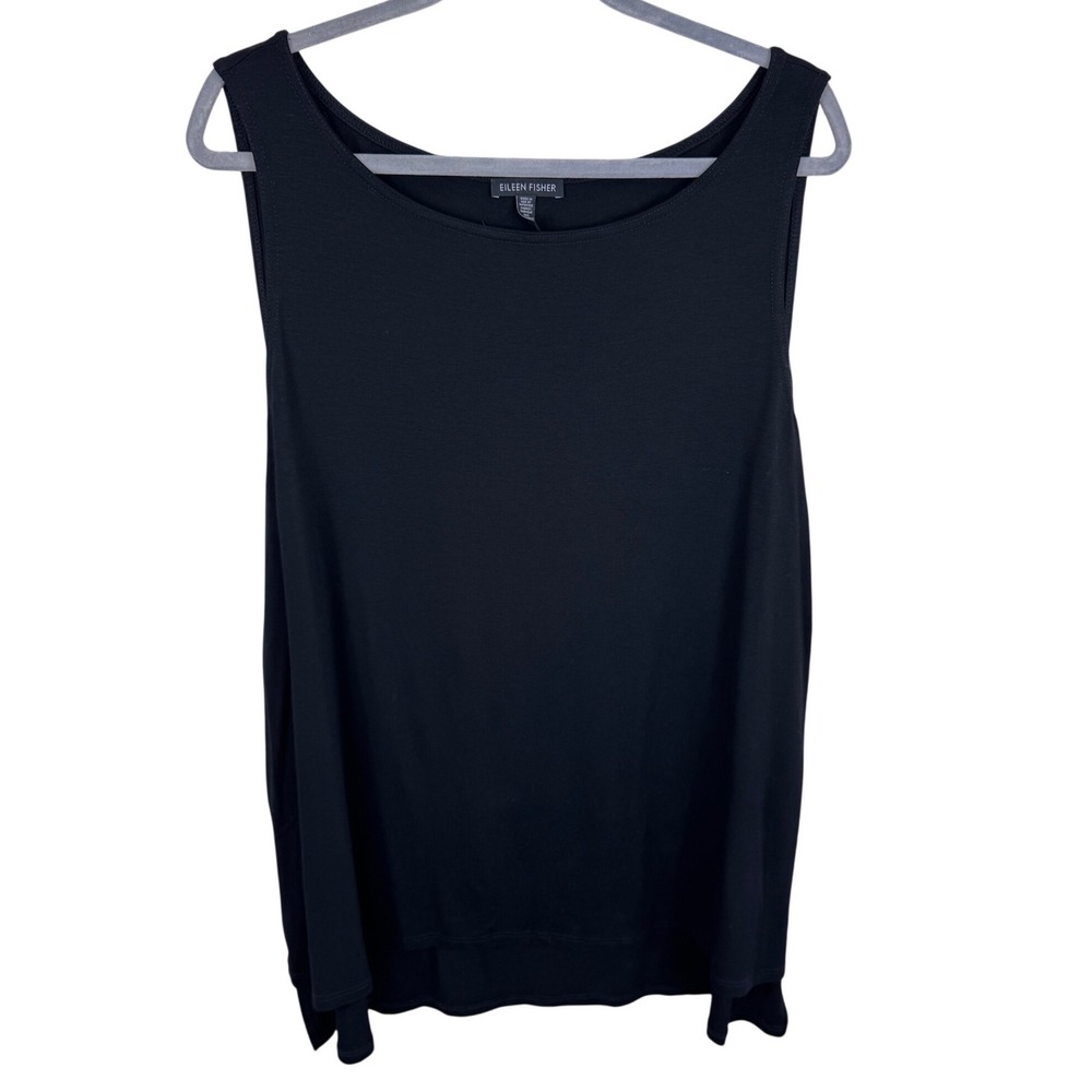 Eileen Fisher‎ Womens XL Black Viscose Spandex Scoop Neck Sleeveless Tank Top
